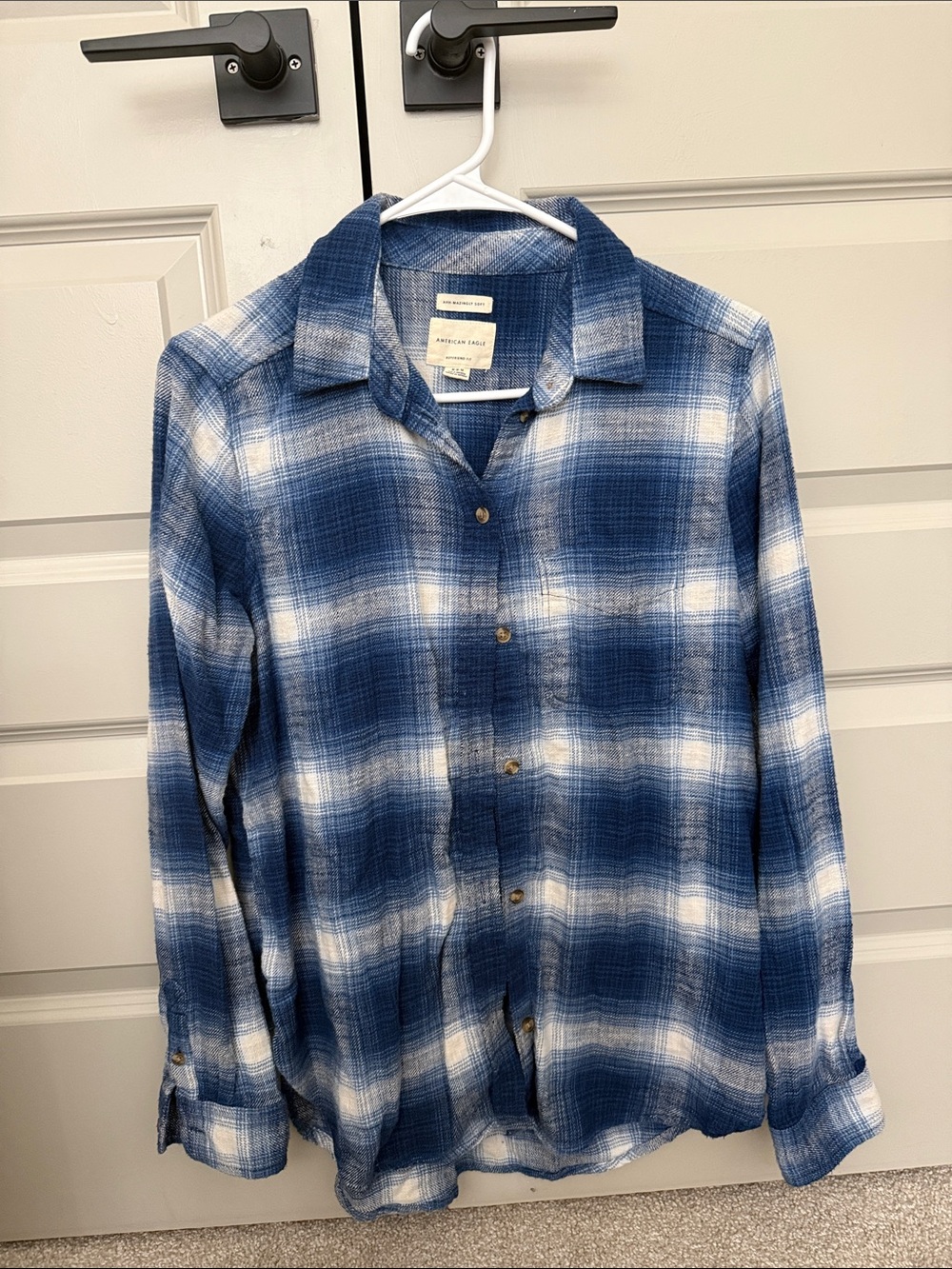 American Eagle Outfitters Blue and White Plaid Button-Down Shirt